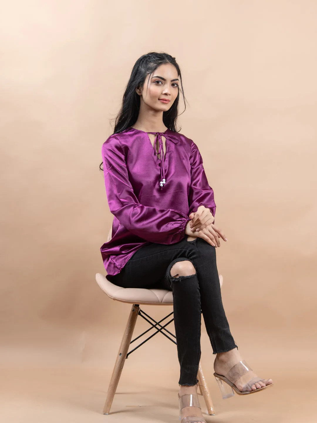 Purple Satin Full Sleeves Top