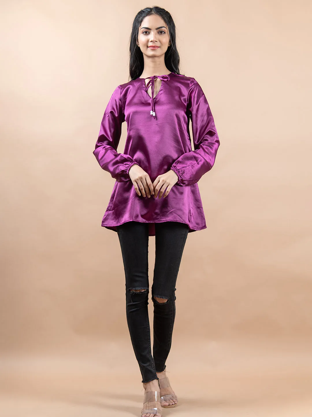 Purple Satin Full Sleeves Top