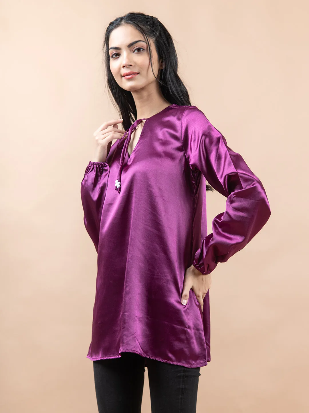 Purple Satin Full Sleeves Top