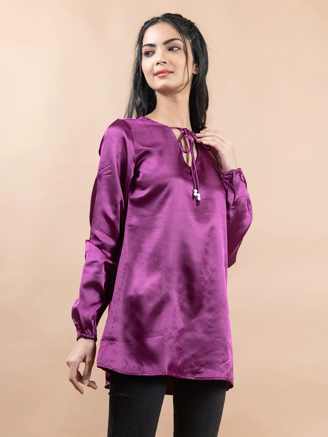 Purple Satin Full Sleeves Top