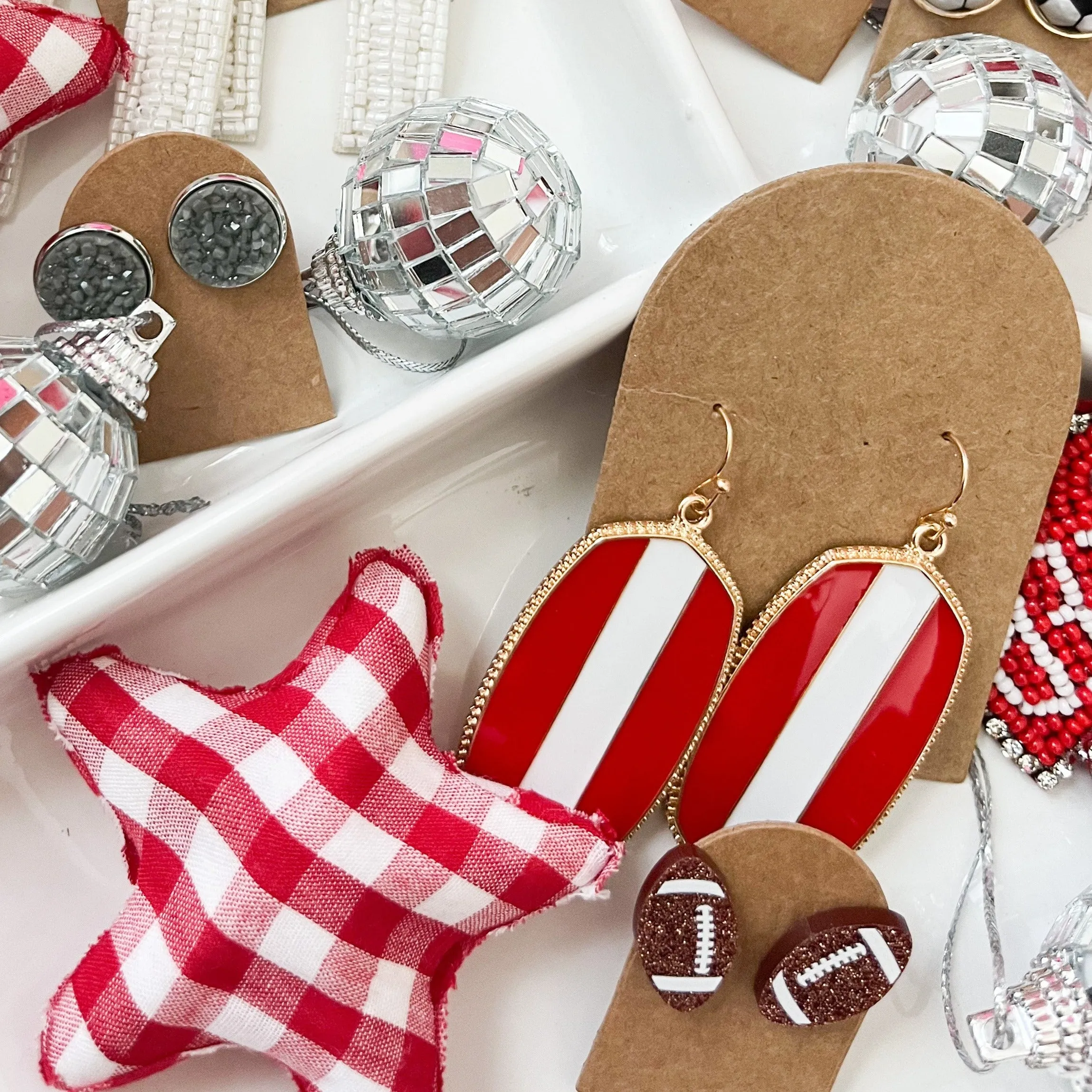 Red and White Stripe Game Day Earrings