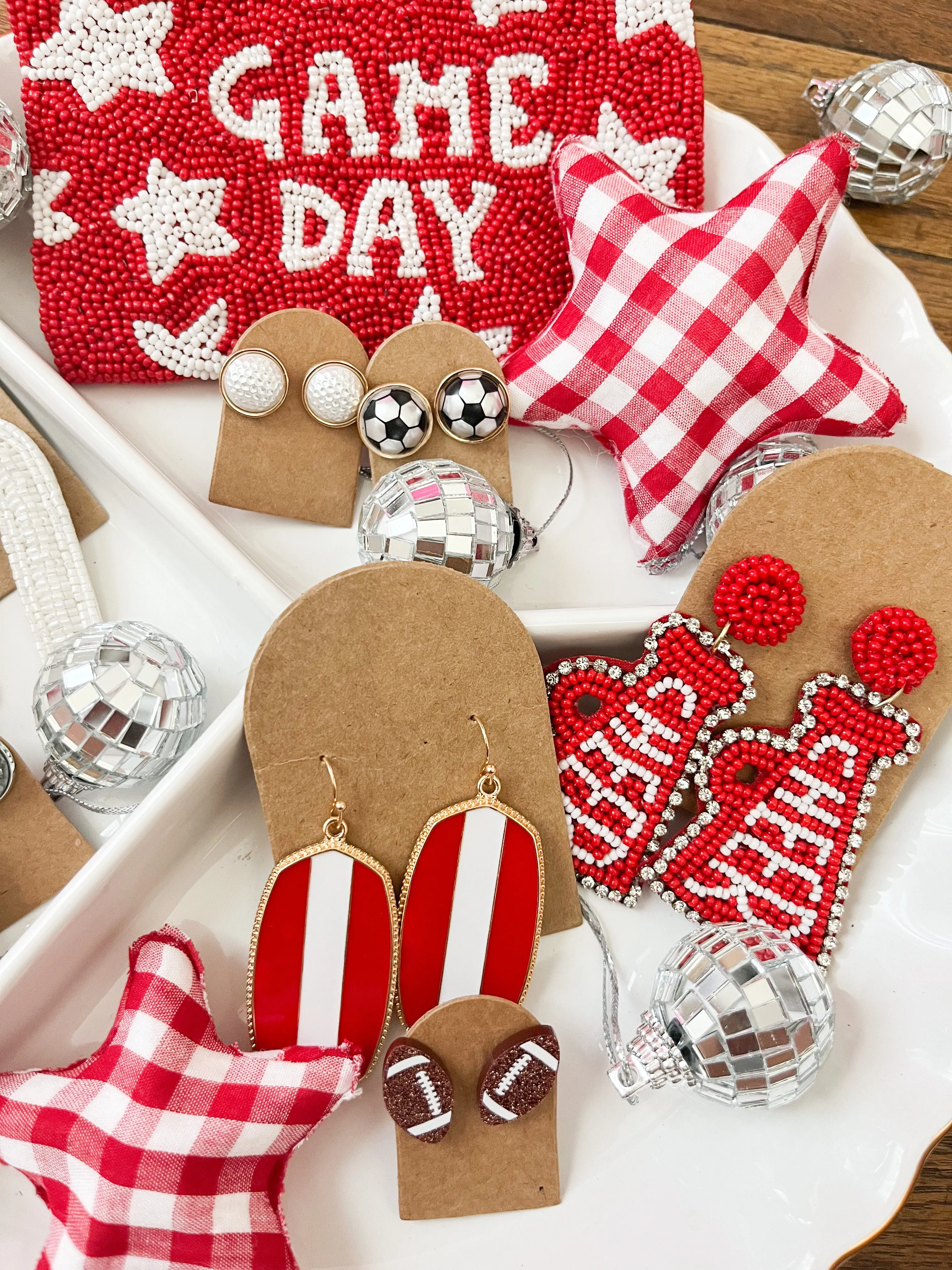 Red and White Stripe Game Day Earrings