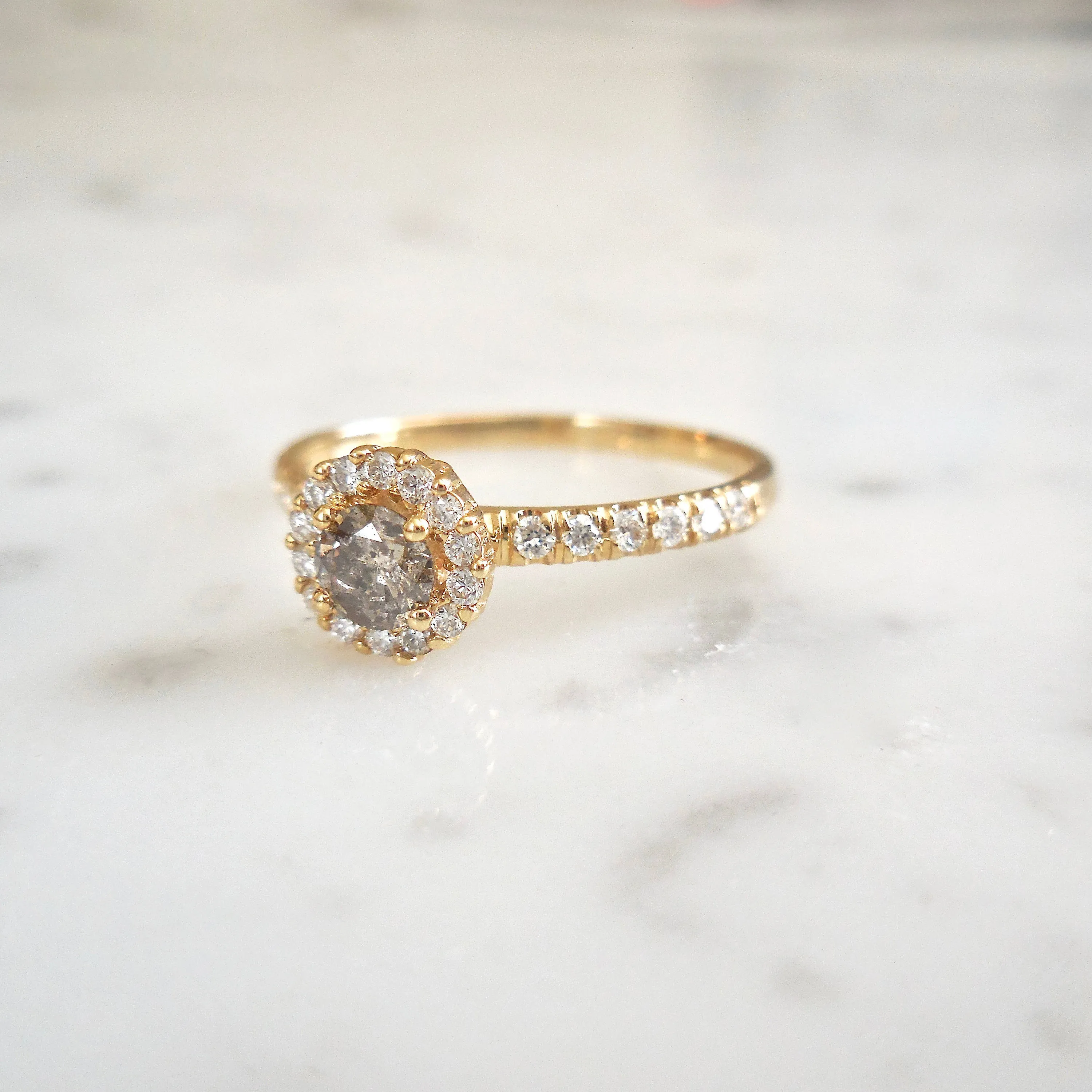 Salt and Pepper Diamond Engagement Ring - Dainty Grey Diamond Ring - Unique Diamond Engagement Ring