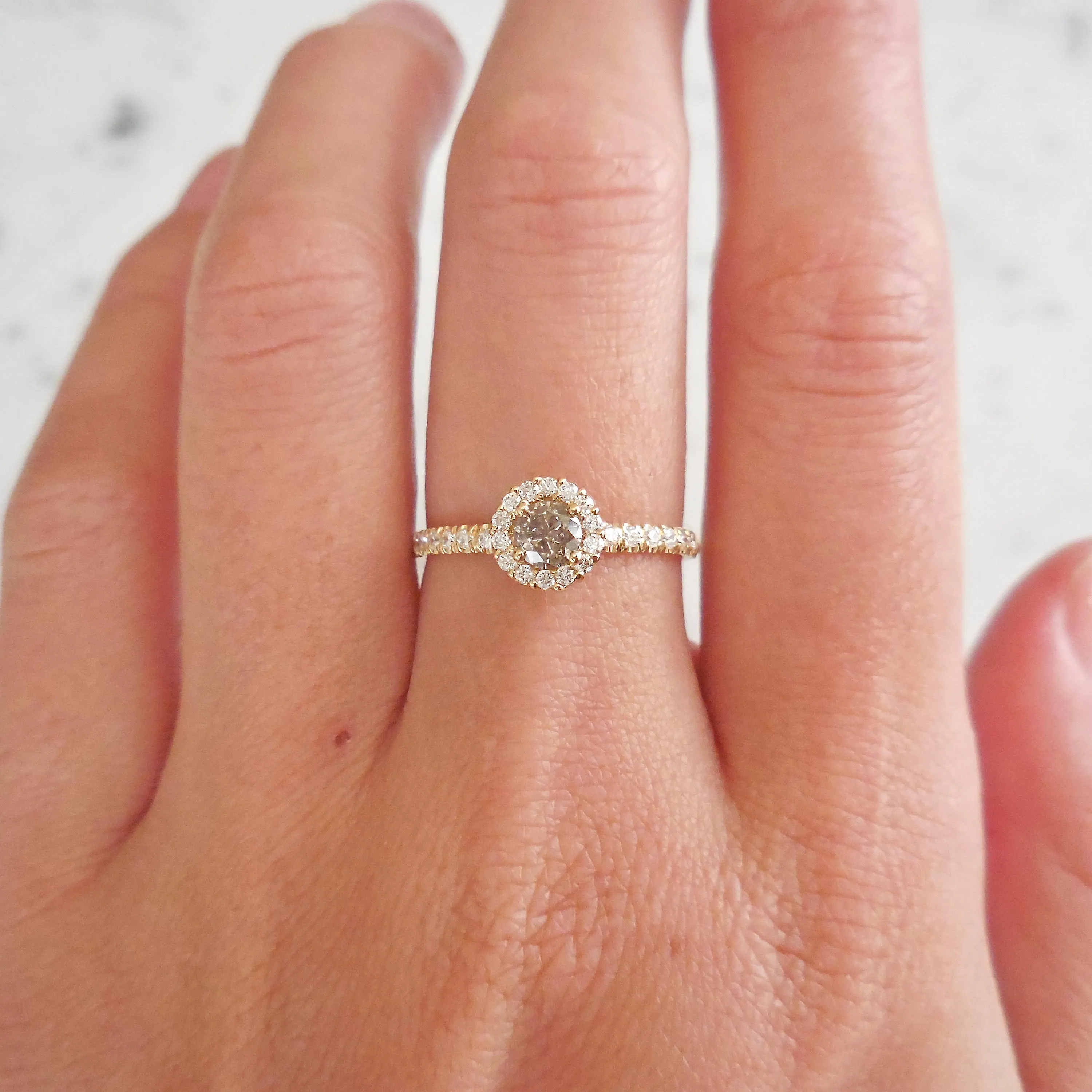 Salt and Pepper Diamond Engagement Ring - Dainty Grey Diamond Ring - Unique Diamond Engagement Ring