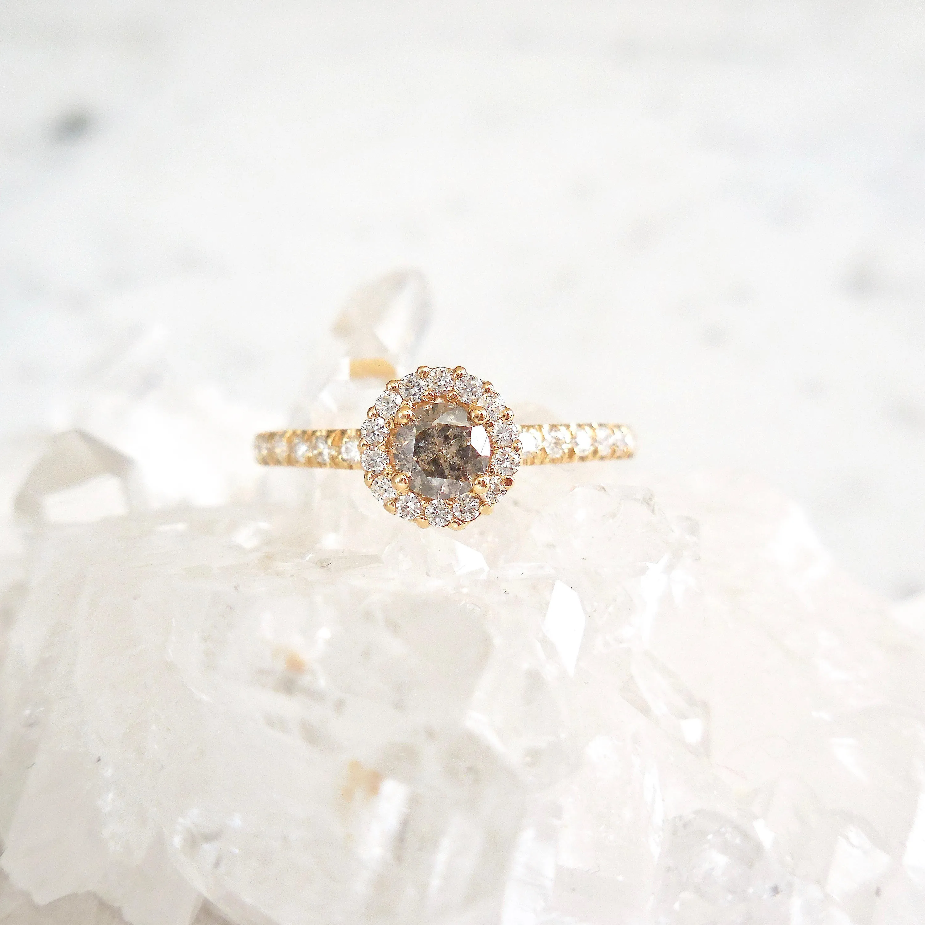 Salt and Pepper Diamond Engagement Ring - Dainty Grey Diamond Ring - Unique Diamond Engagement Ring