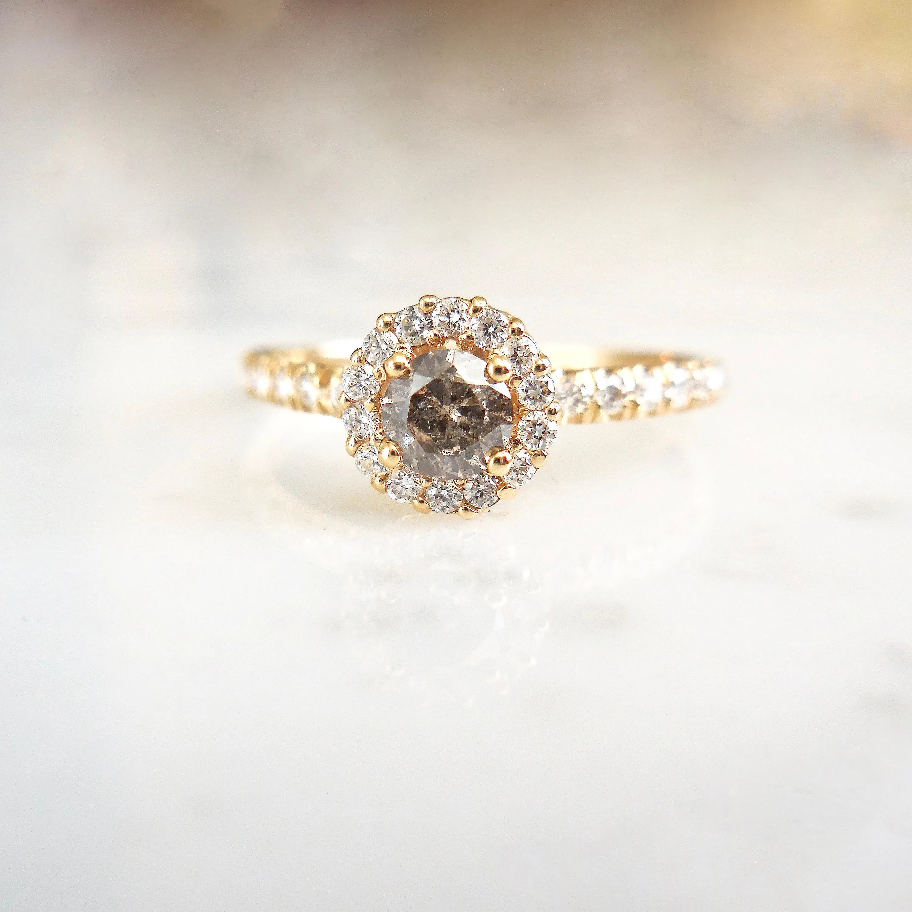 Salt and Pepper Diamond Engagement Ring - Dainty Grey Diamond Ring - Unique Diamond Engagement Ring