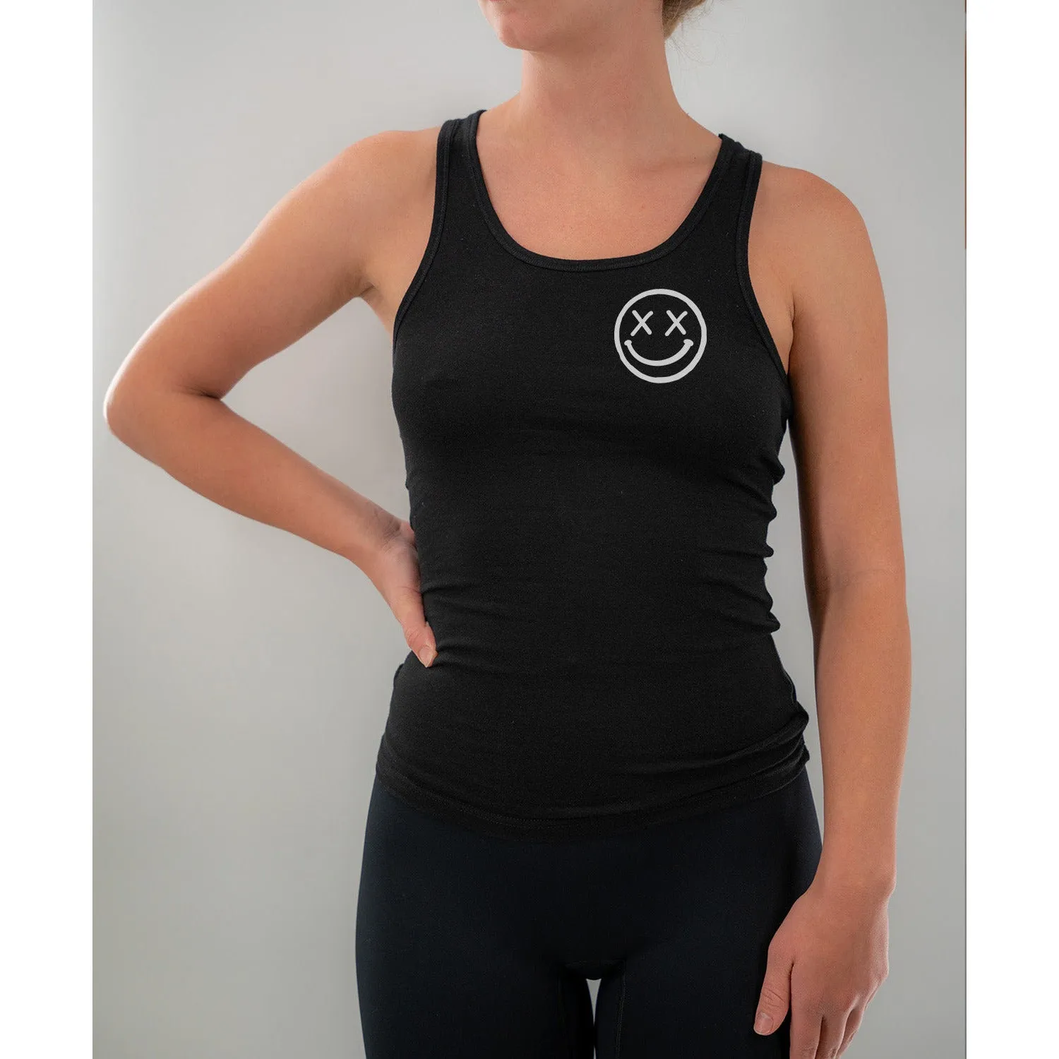 Salty Savage Ladies "OG Smile" Stretchy Fitted Racerback Tank | Basic | Black