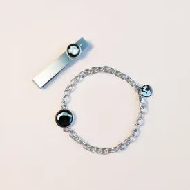 Silver Link Bracelet and Moon and Crystal Tie Bar