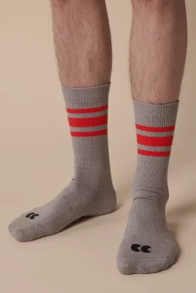 Sports Cotton Sock Calf 3 Pack - Grey/Flame Red Stripe