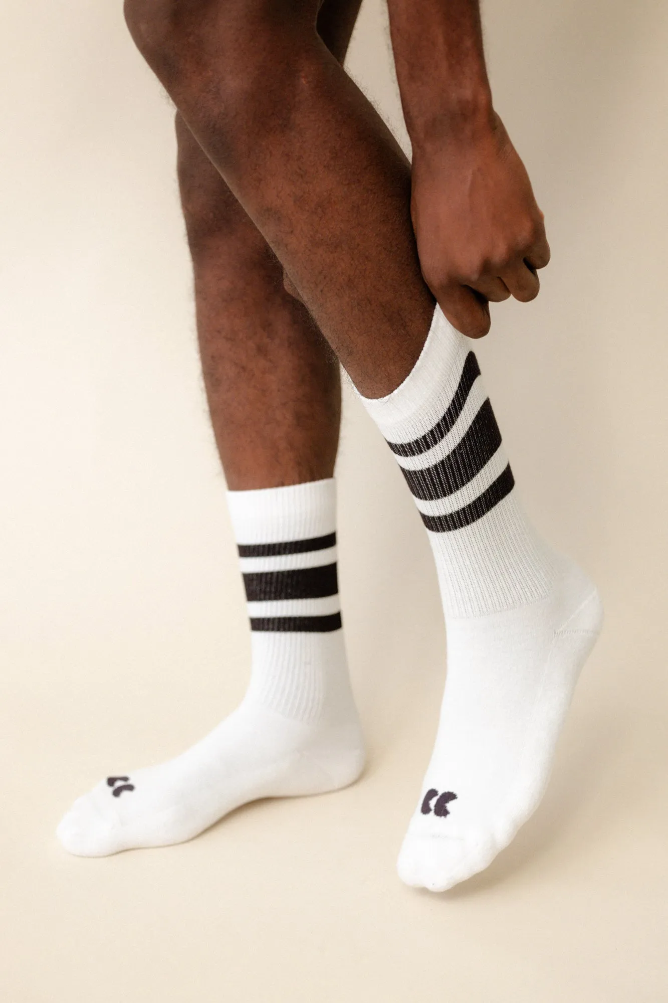 Sports Cotton Sock Calf 3 Pack - White/Black Stripe