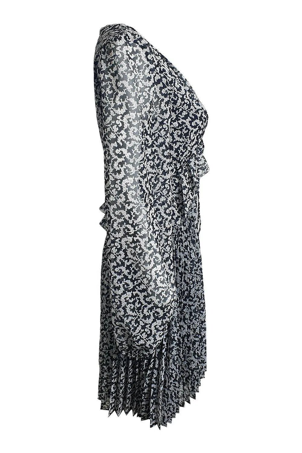 THE KOOPLES Black White Paisley Print Pleated Mini Dress  (2 | EU 38 | UK 12 | IT 44)