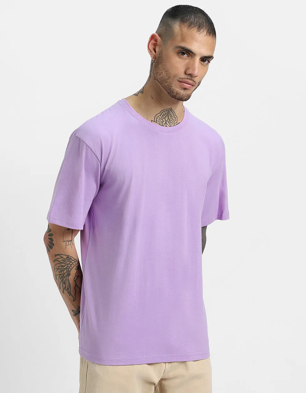 WAVES Lilac Oversized Back Graphic Printed Tshirt