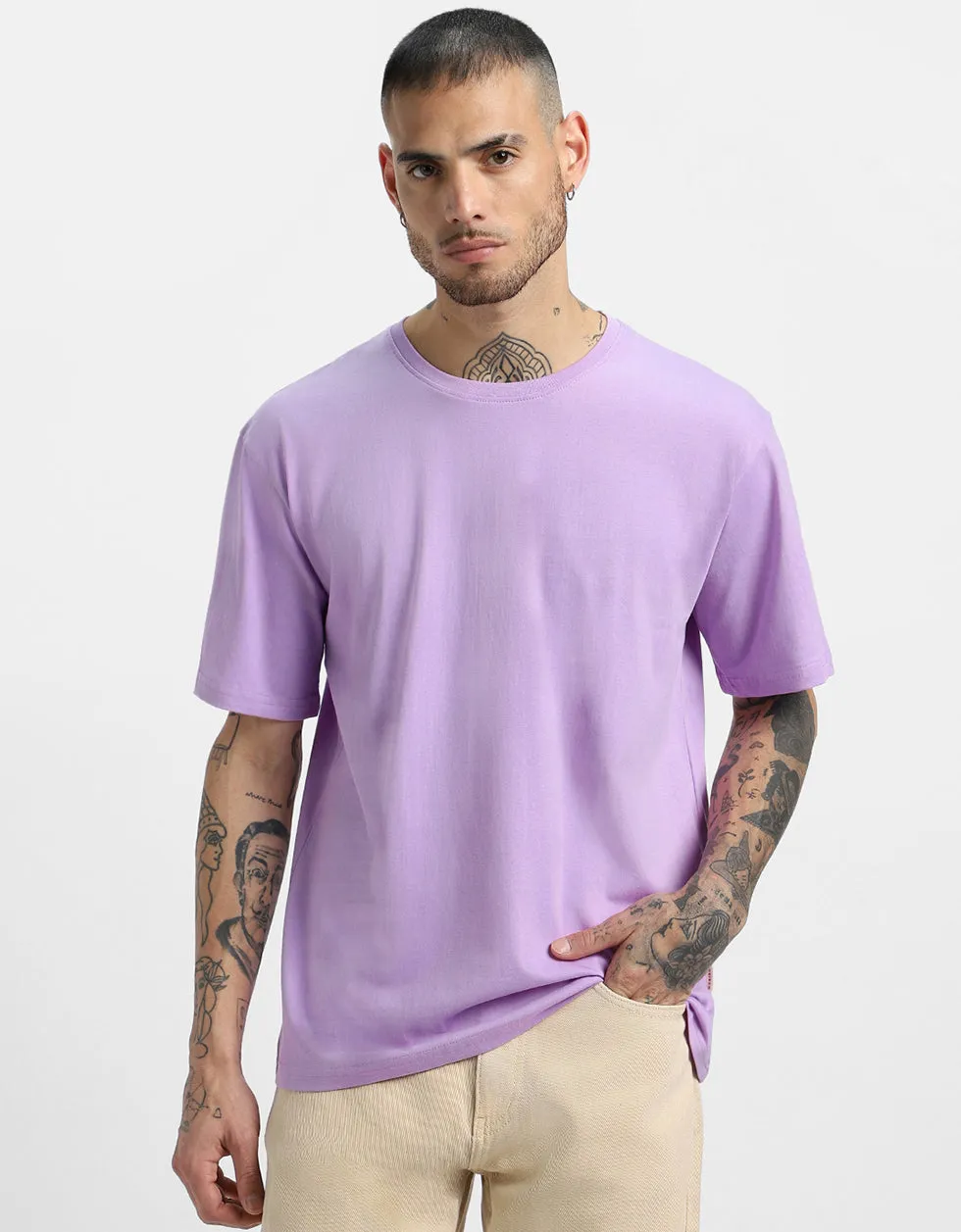 WAVES Lilac Oversized Back Graphic Printed Tshirt