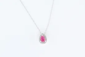 White Gold Ruby and Diamond Floating Halo Pendant with Chain