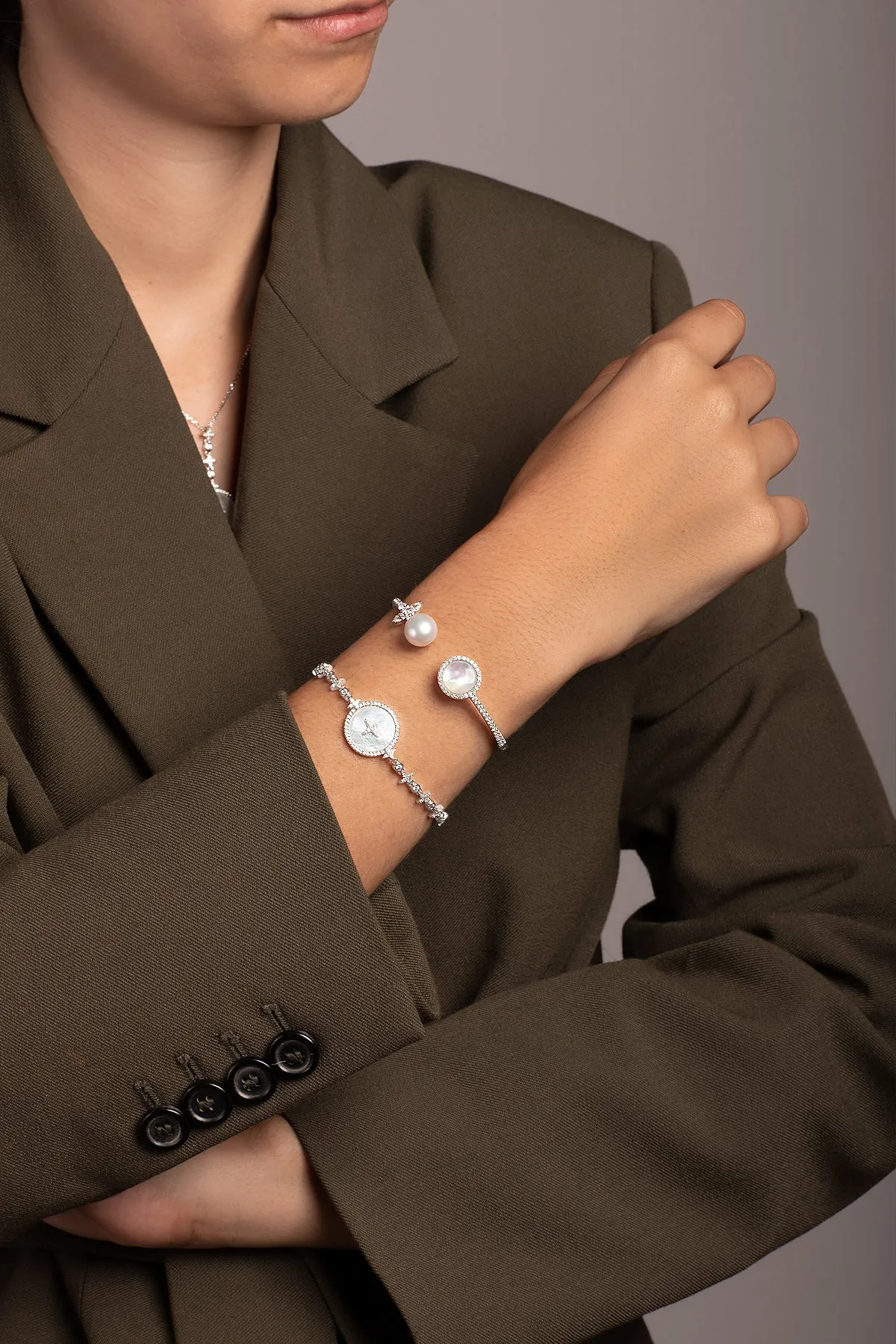 White Nacre and Pearl Cuff