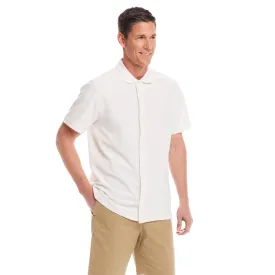 White Pique Knit Short Sleeve Polo with Magnetic Closures