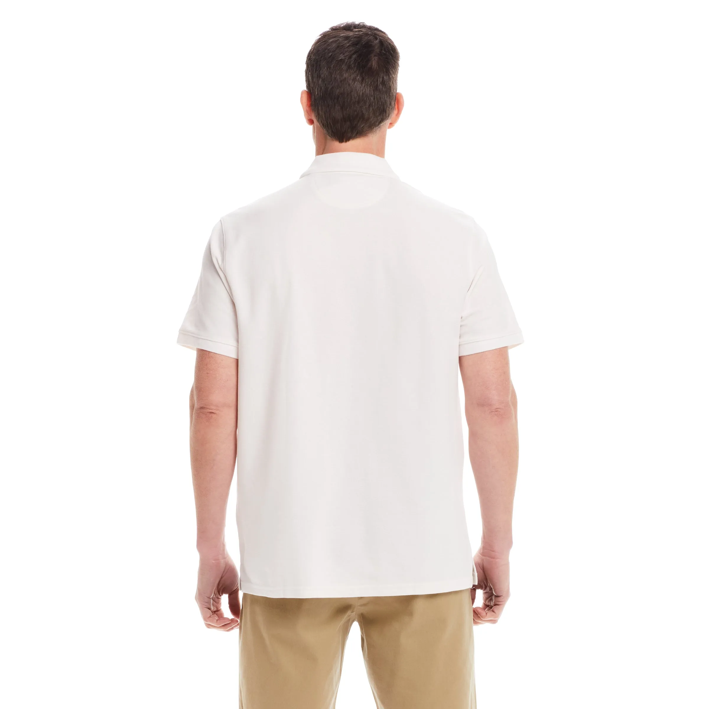 White Pique Knit Short Sleeve Polo with Magnetic Closures