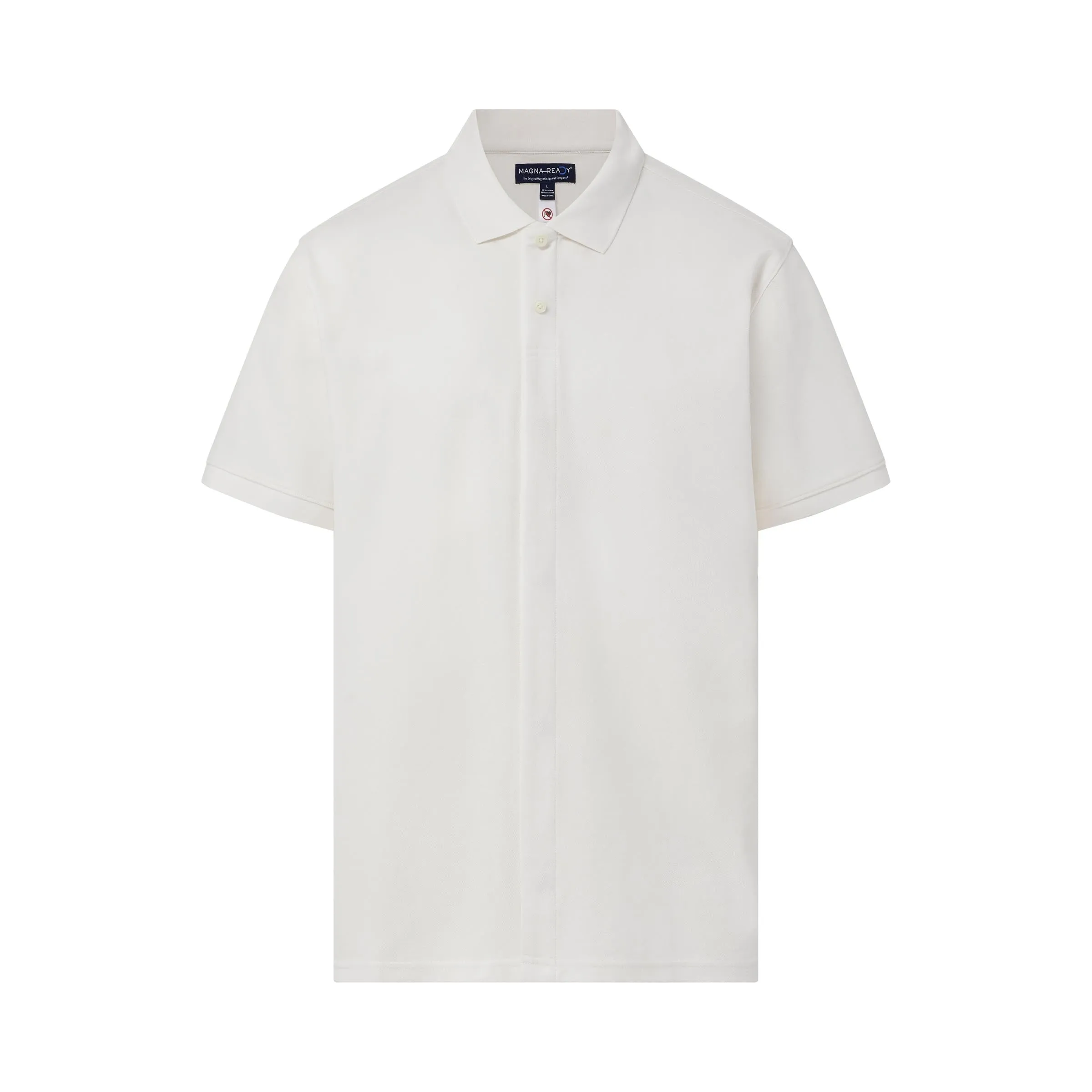 White Pique Knit Short Sleeve Polo with Magnetic Closures