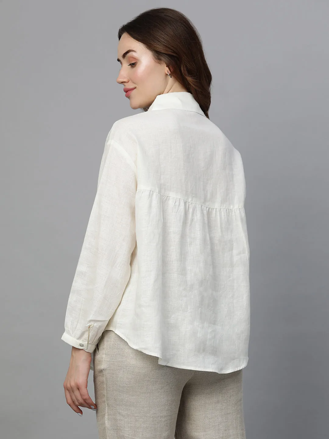 Women's Offwhite Linen Loose Fit Blouse