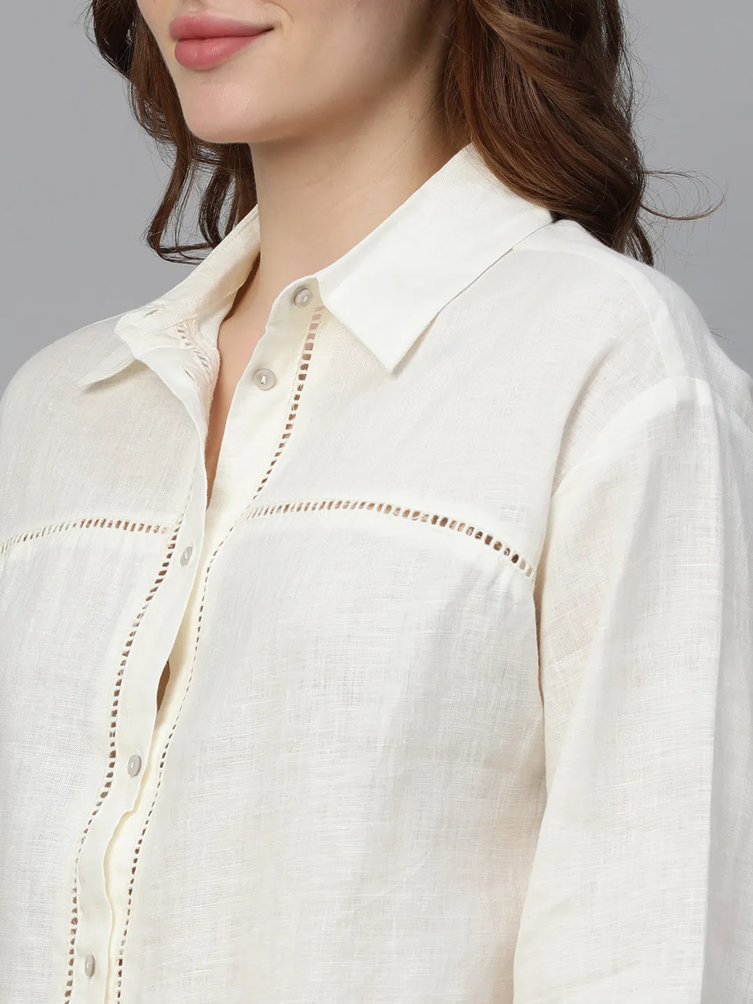 Women's Offwhite Linen Loose Fit Blouse