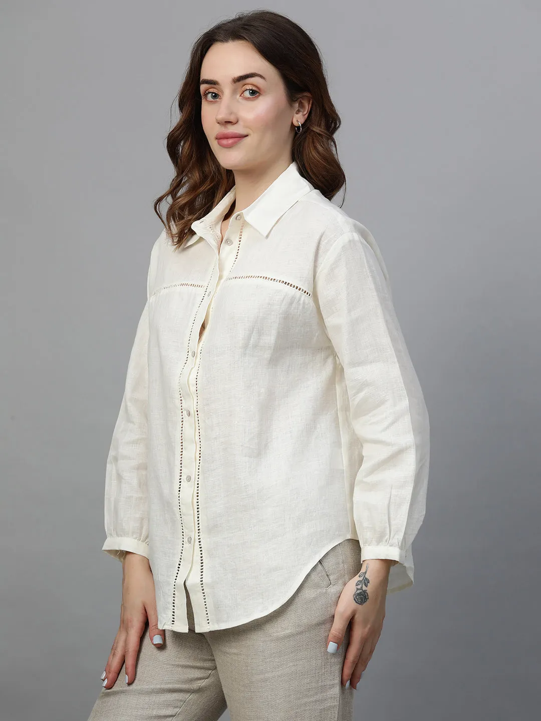 Women's Offwhite Linen Loose Fit Blouse