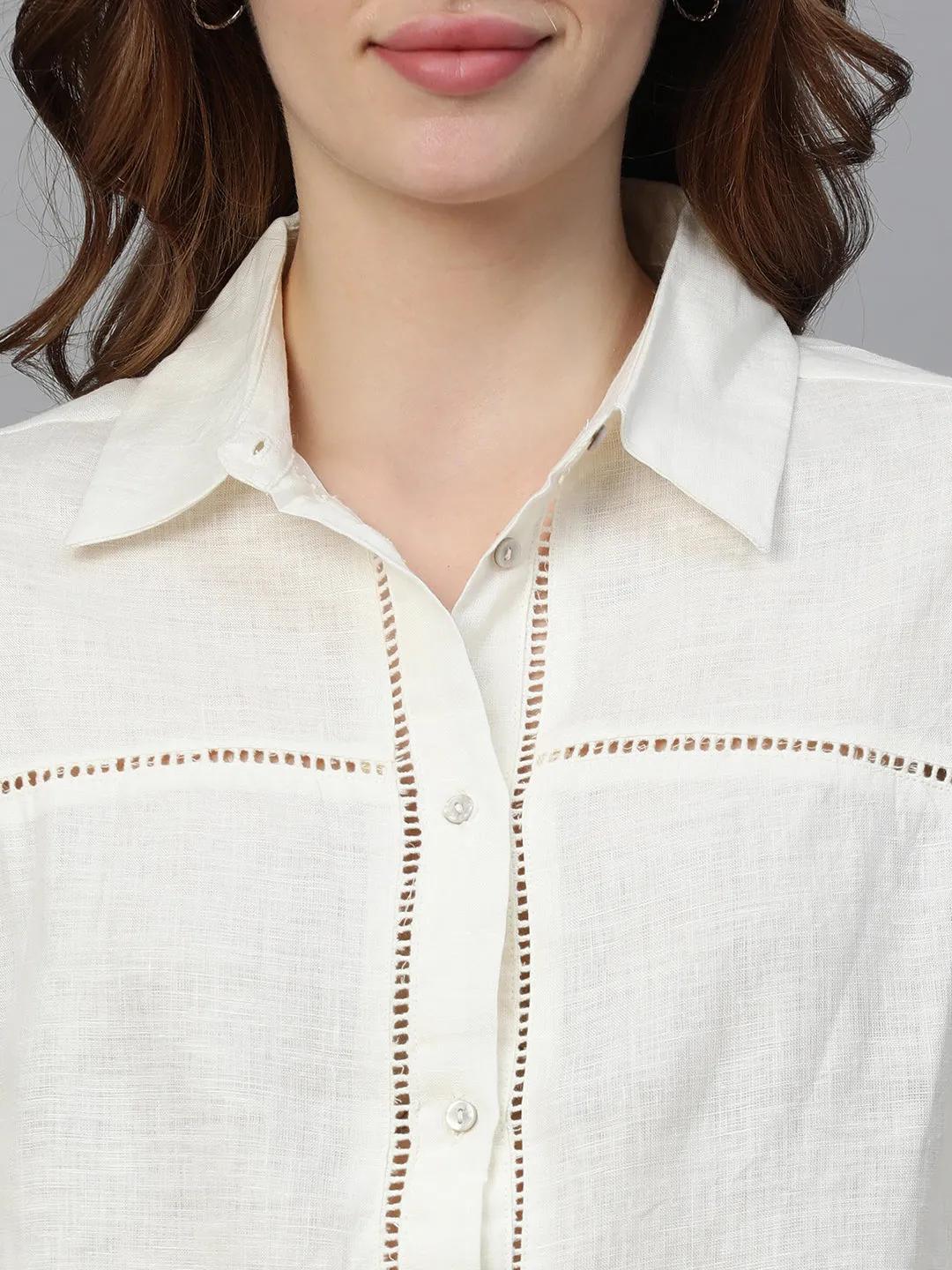 Women's Offwhite Linen Loose Fit Blouse