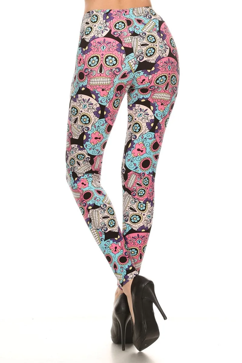 Women's Plus Sugar Skull Pattern Printed Leggings