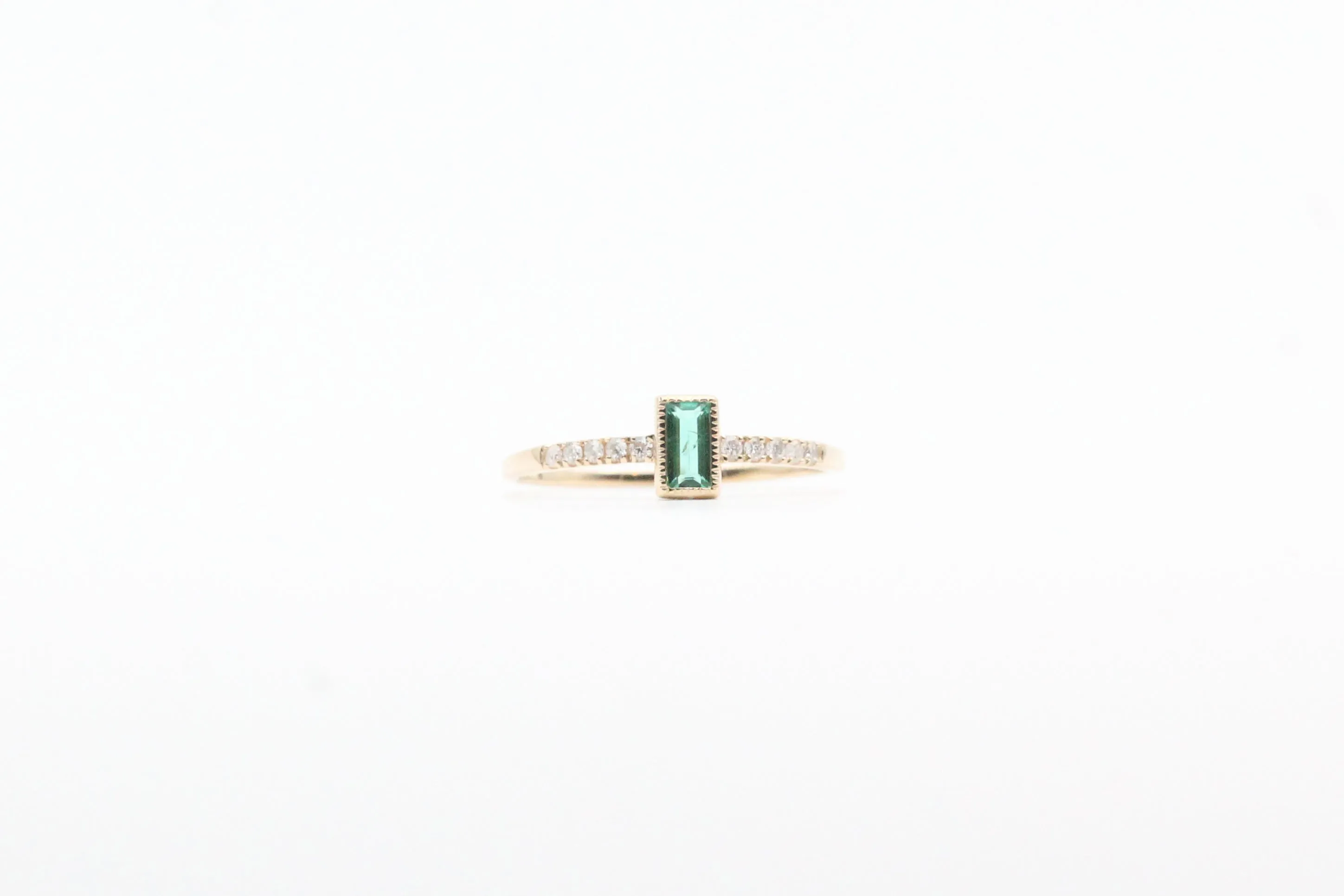 Yellow Gold Bezel Emerald and Diamond Ring